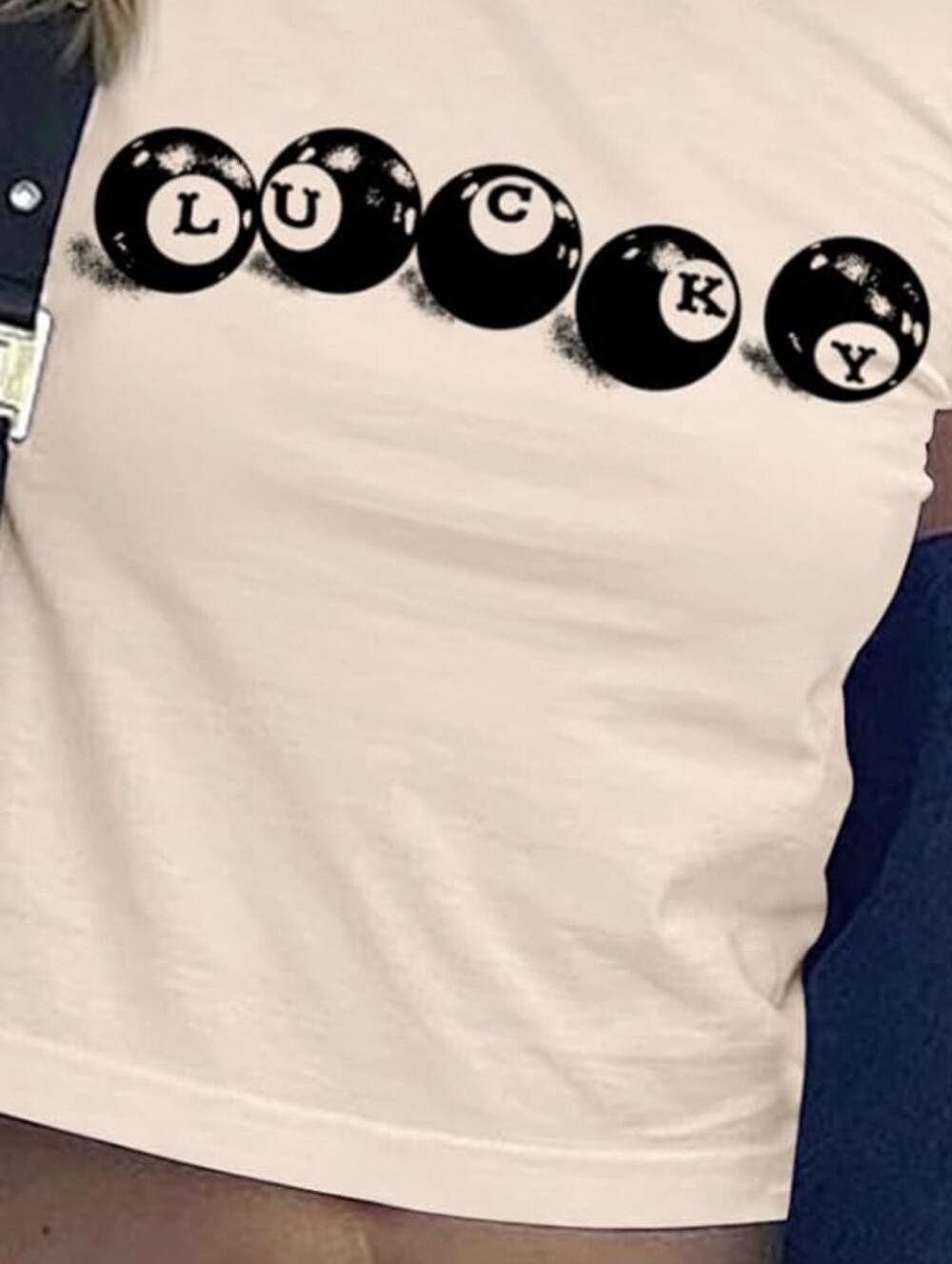 Y2k Lucky Graphic Short Sleeve Tee - Cream/Black